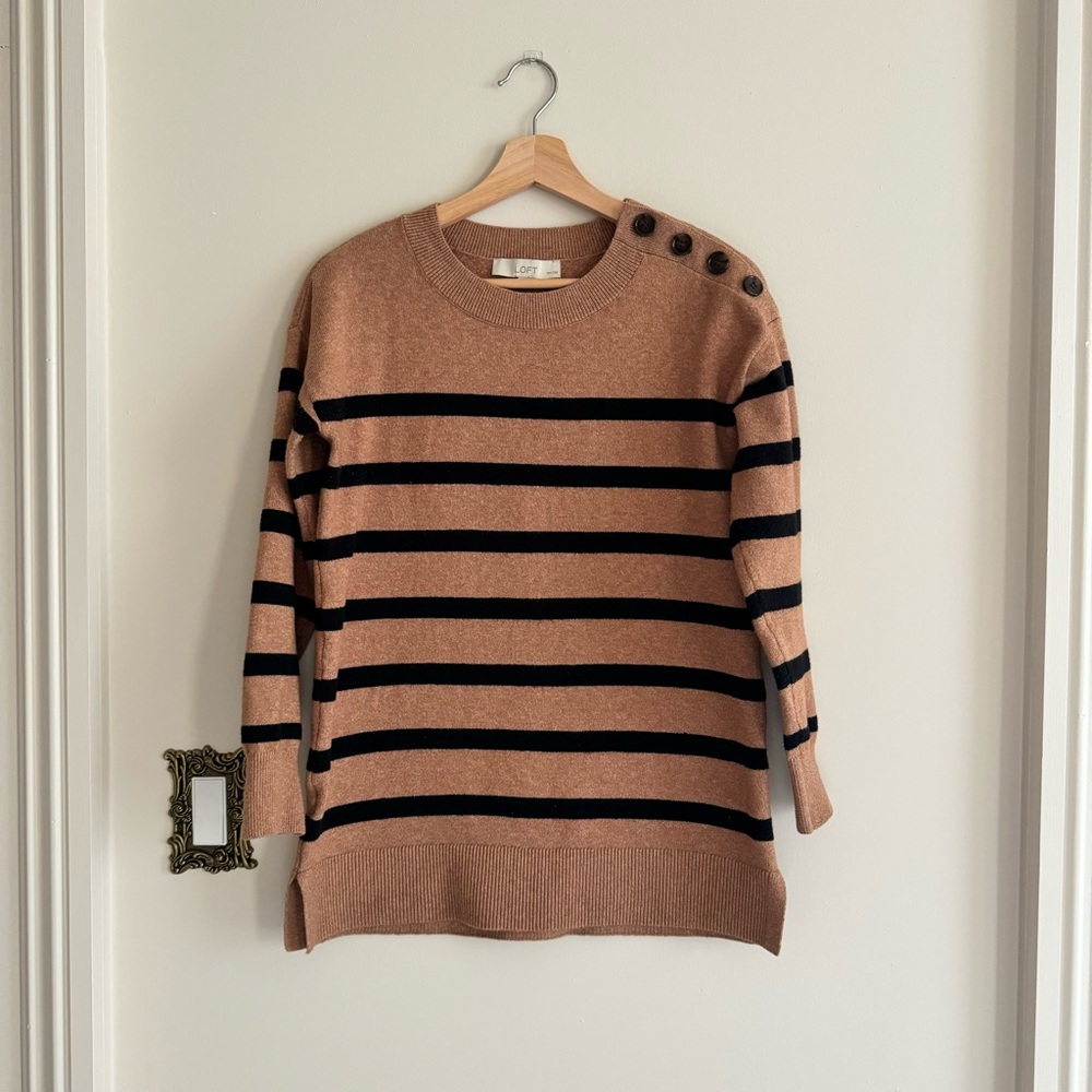 LOFT Striped Sweater in Tan and Black